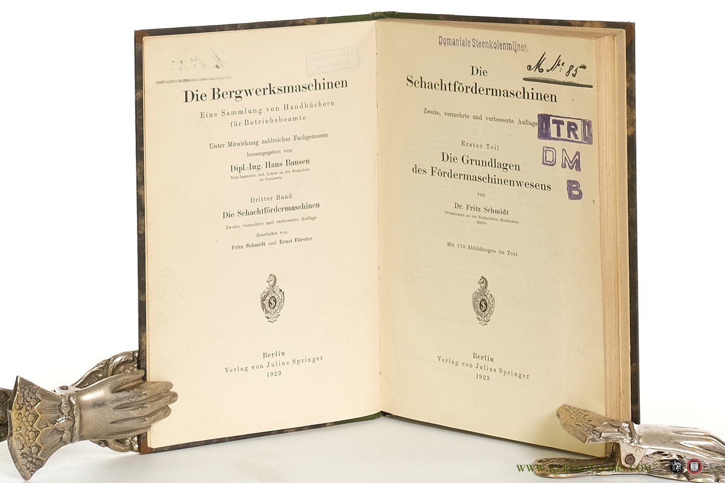 Schmidt, Fritz. - Die Schachtfördermaschinen. Zweite, vermehrte und verbesserte Auflage. Erster Teil. Die Grundlagen des Fördermaschinenwesens. Mit 178 Abbildungen im Text.
