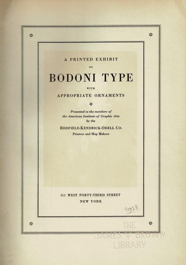 Willyoung, Arthur K. (inl.) - A printed exhibit of Bodoni Type