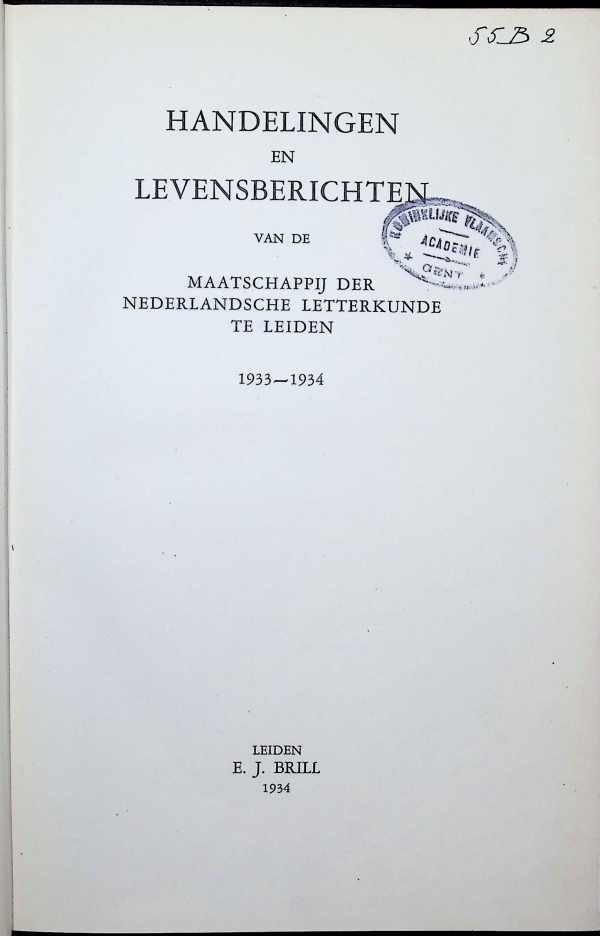 Collectief - Handelingen en Levensberichten van de Maatschappij der Nederlandsche Letterkunde te Leiden  1933-1934