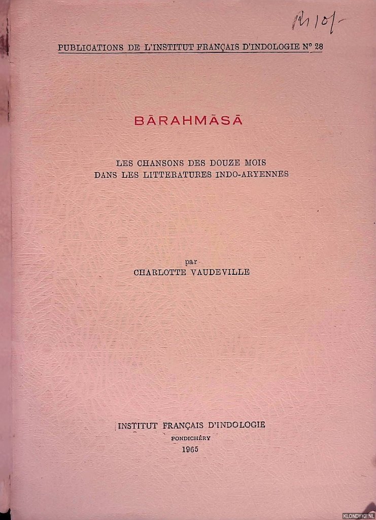 Vaudeville, Charlotte - Barahmasa: Les chansons des douze mois dans les littératures Indo-Aryennes
