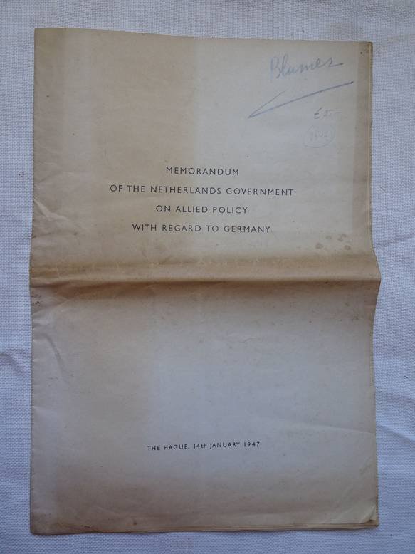-. - Memorandum of the Netherlands Government on allied policy with regard to Germany.
