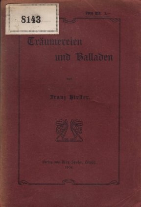 (SPOHR, Max). HIRSTER, Franz - Träumereien und Balladen.