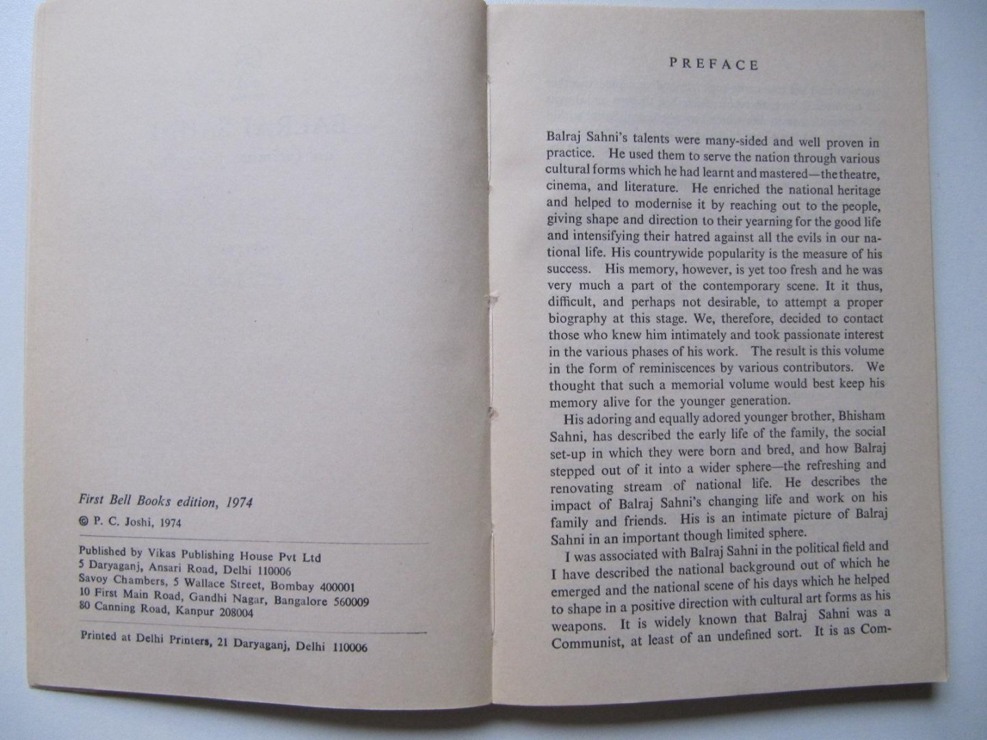 P.C. Joshi - Balraj Sahni - an Intimate Portrait