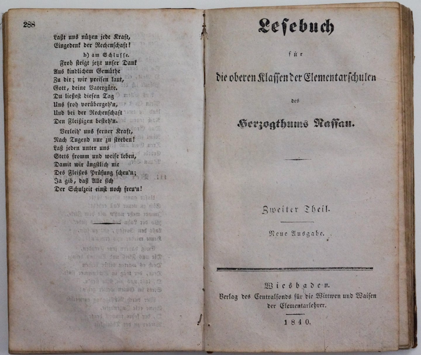 N/A - Lesebuch für die oberen Klassen der Elementarschulen des Herzogthums Nassau. Neue Ausgabe. 2 parts in one volume.