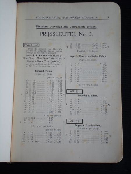  - NV Fotohandel E.Fischel Jr. Amsterdam, Prijssleutel nr 3