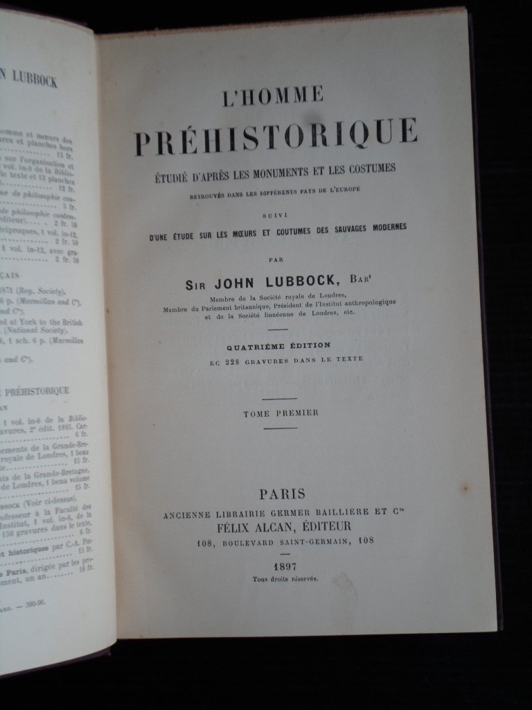 Lubbock, Sir John - L’Homme Préhistorique, étudié d’apres les monuments et les costumes, 2 delen