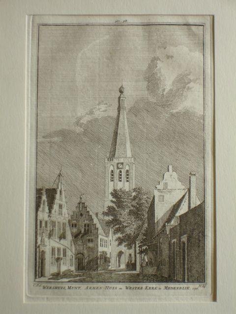 Medemblik. - Weeshuis, Munt, Armen-Huis en Wester-Kerk te Medenblik. 1726.