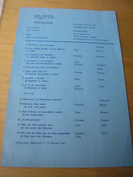  - Programma van de Avrotelevisie op 14 februari 1971, opgenomen in Leiden op 13 januari 1971 (Jos Cleber en Joop Stokkermans)