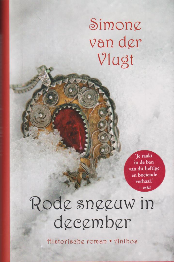 Vlugt (Pseudoniem van Simone Watertor, 15 december 1966 in Hoorn), Simone van der - Rode sneeuw in december - Het is 1552, de vooravond van de Tachtigjarige Oorlog. De pasgetrouwde katholieke Lideweij en protestantse Andries hebben een nauwe band met Prins Willem van Oranje. Ze vluchten naar Naarden.