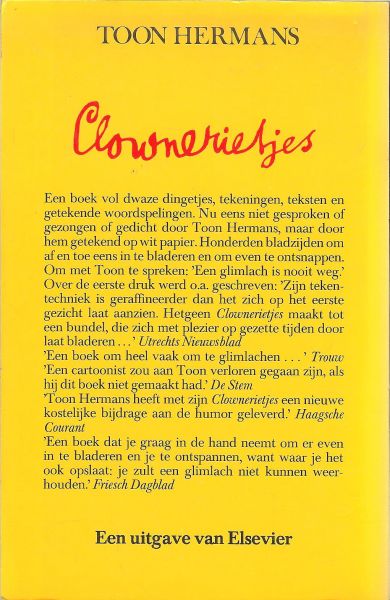 TOON HERMANS * een boek om heel vaak te glimlachen - CLOWNERIETJES MET TEKENINGEN van toon * Een boek vol dwaze dingetjes,tekeningen,teksten en getekende woordspelingen