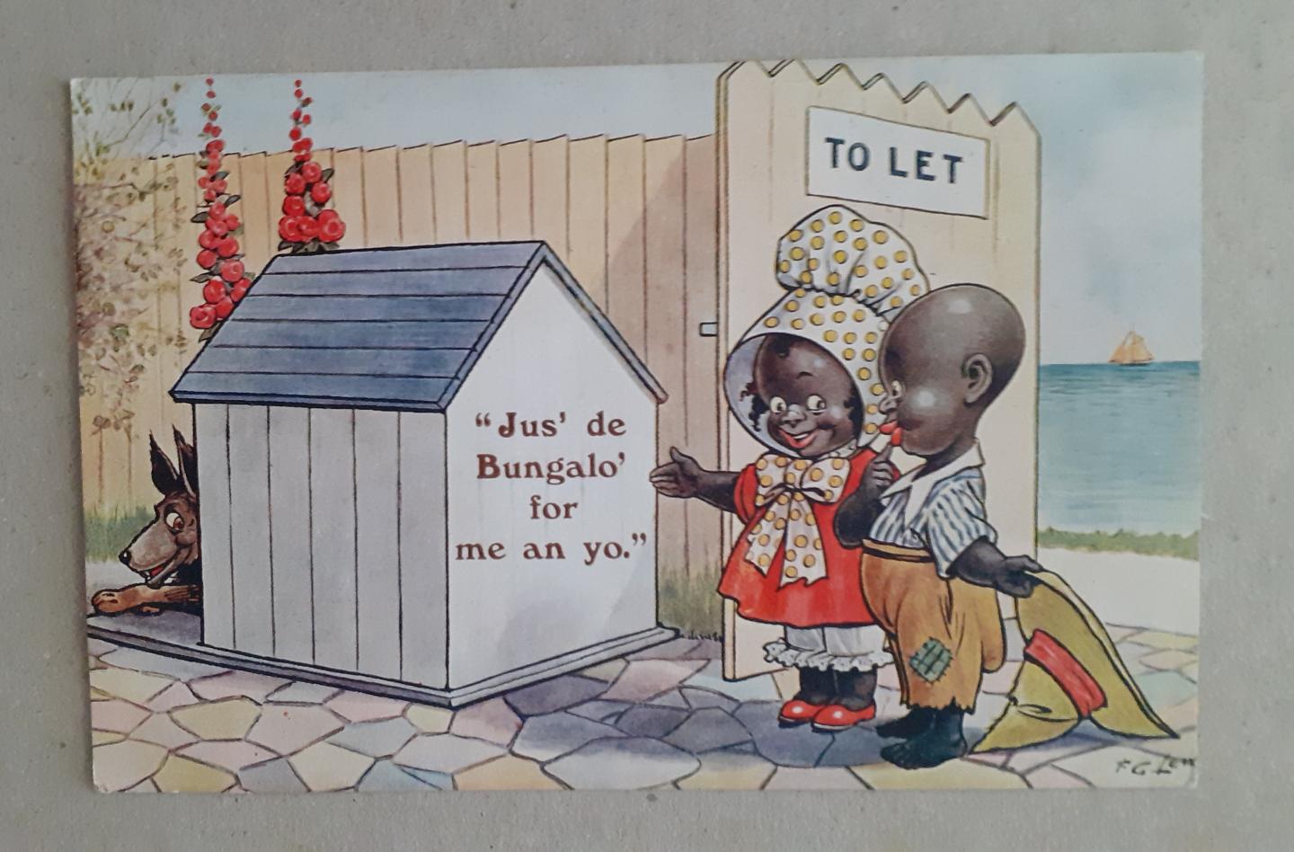 F.G. Lewis en anderen - twee racistische ansichtkaarten / two racist postcards