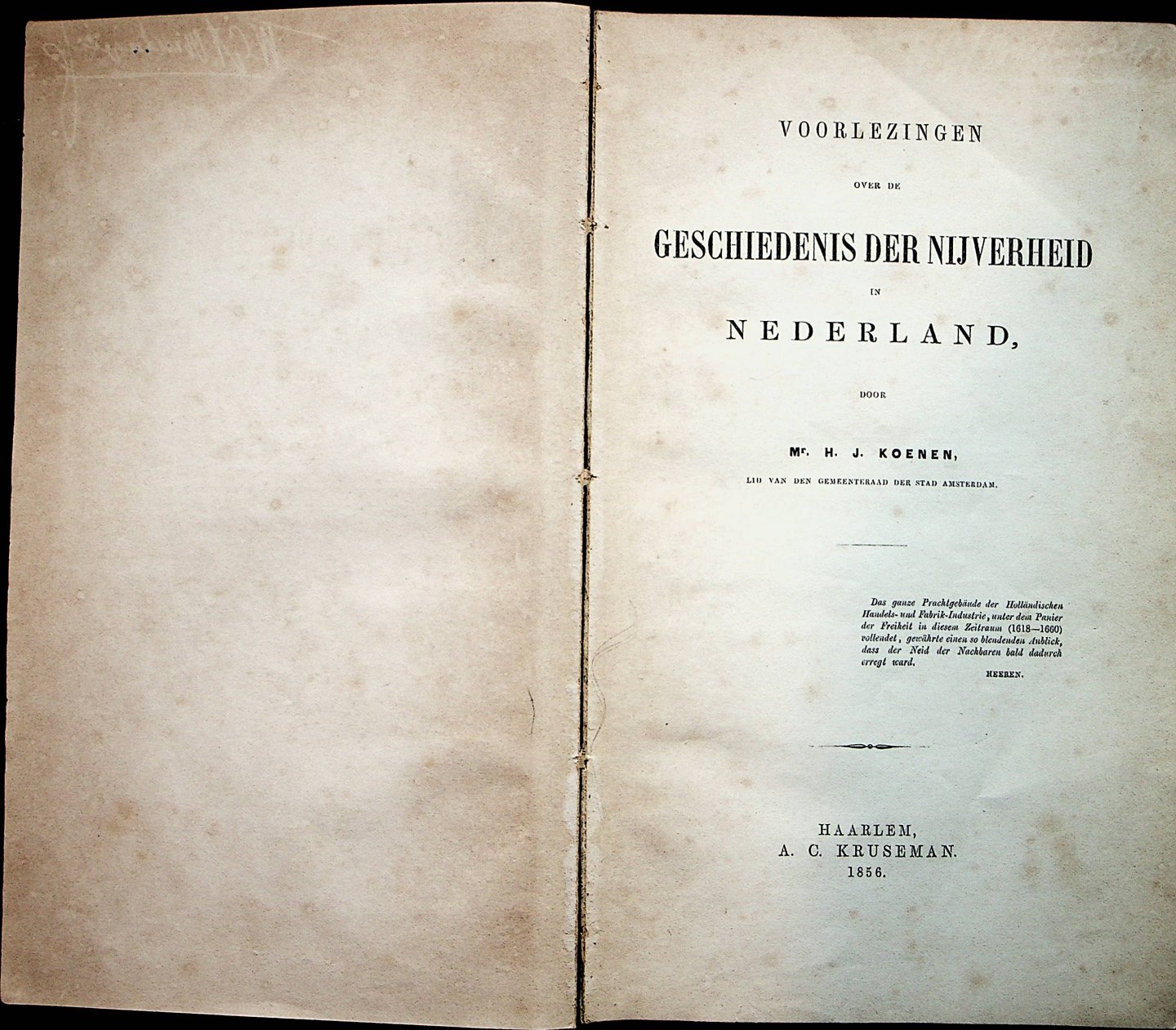 Koenen, H.F. - Voorlezingen over de geschiedenis der nijverheid in Nederland
