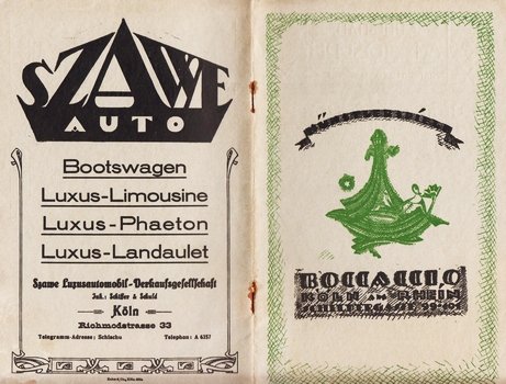 (THEATERPROGRAMM). KÜNSTLERSPIELE BOCCACCIO - Officielles Tages-Programm der Künstlerspiele "Boccaccio" Schildergasse 99-101 (Köln).