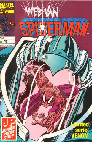 Junior Press - Web van Spiderman 097, Geschokt !, geniete softcover, gave staat