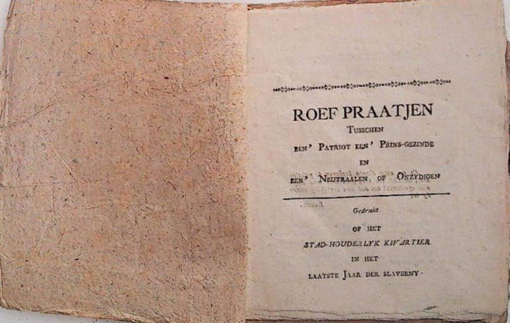 onbekend - Roef praatjen tusschen een' patriot een' prins-gezinde in een' neutraalen of onzydigen. Gedrukt op het stad-houderlyk kwartier in het laatste jaar der slaverny