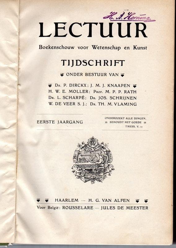 Dirckx, dr. P., H.W.E. Moller, dr. Jos. Schrijnen, e.a. - Lectuur, Boekenschouw voor Wetenschap en kunst (2 dln.)