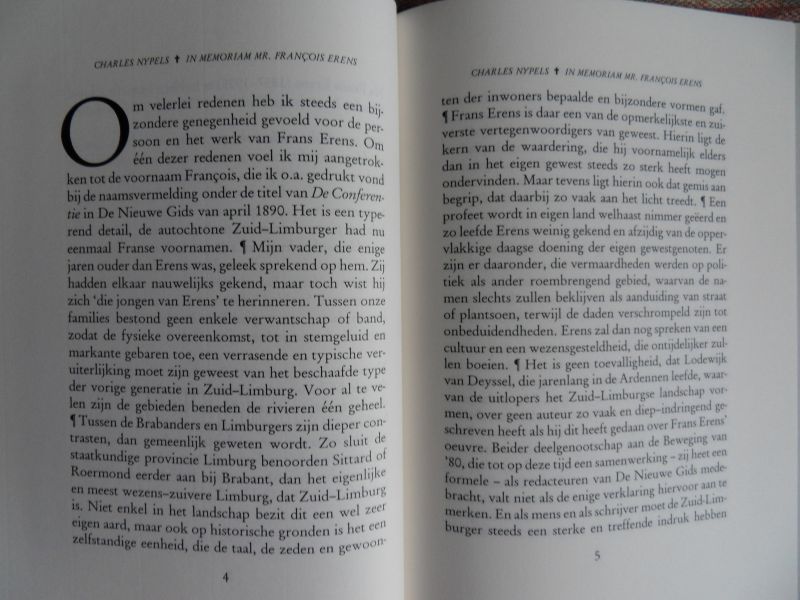 Nypels, Charles. - In Memoriam Frans Erens. [ Genummerd ex. 20 / 32 ].