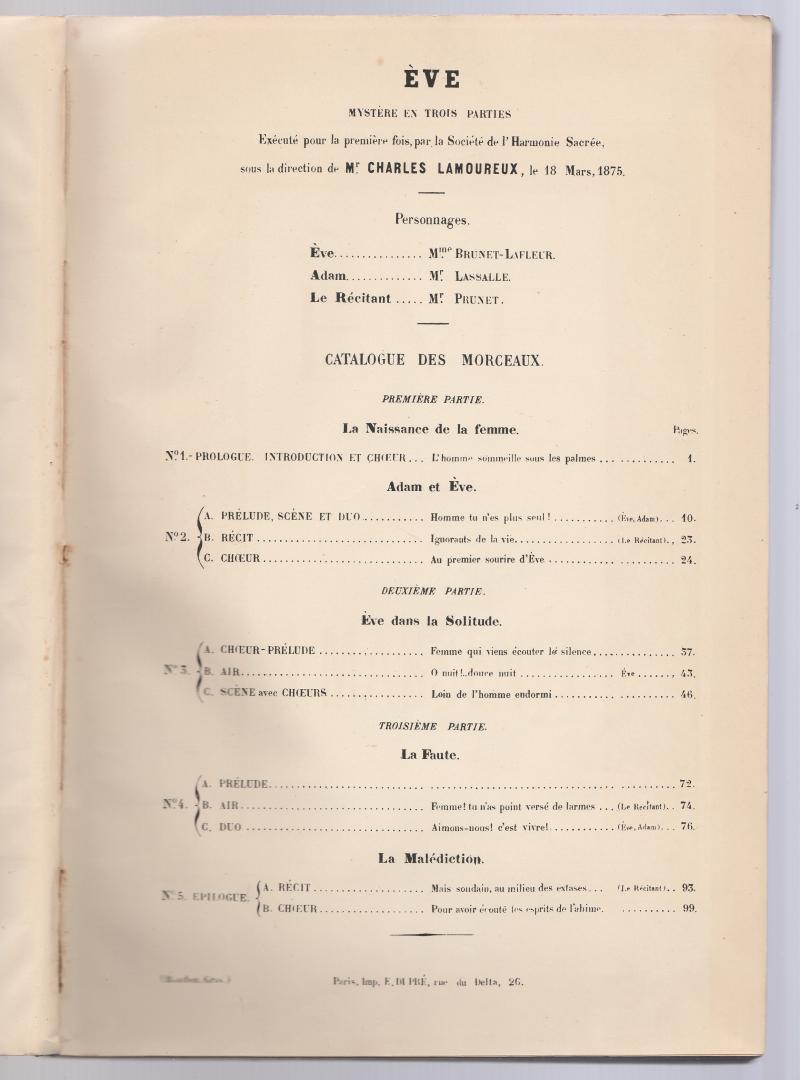 Gallet, Louis; musique de J. Massenet - Ève, Mystère en 3 parties