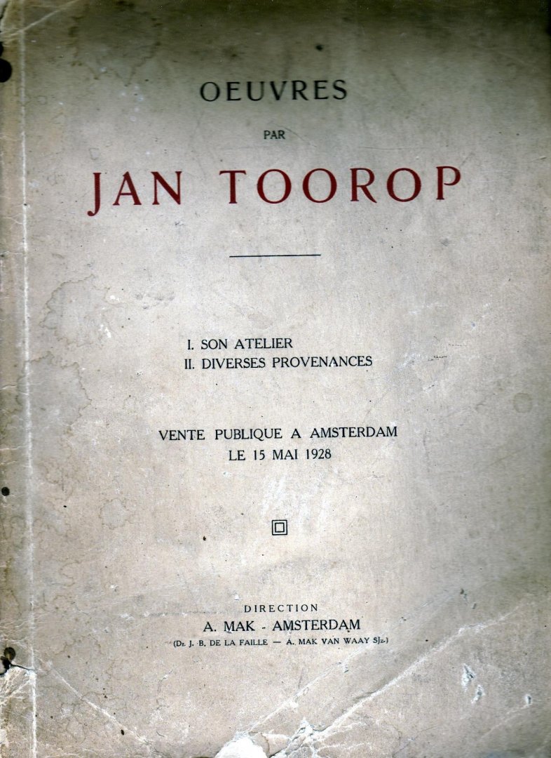 Toorop Jan - Oeuvres par Jan Toorop vente publique a Amsterdam le 15 mai 1928