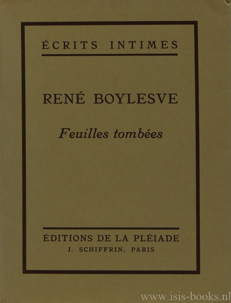 BOYLESVE, RENÉ - Feuilles tombées. Introduction de Charles du Bos.