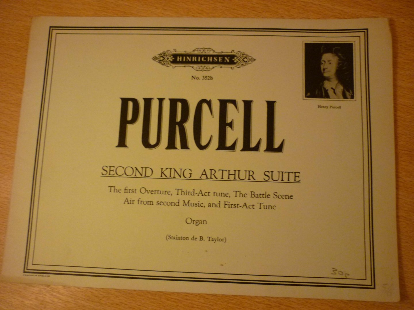 Purcell; Henry  (1659-1695) - The first overture to "King Arthur"- Organ (Stainton de B. Taylor)