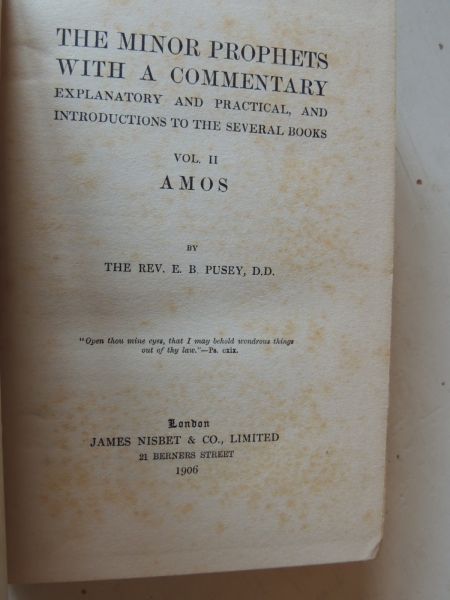 Pusey E. B. - The minor prophets with a commentary explanatory and practical and introductions to the several books.    Pusey's Minor Prophets - Hosea. Vol. (1) I / Amos Vol.( 2) II.