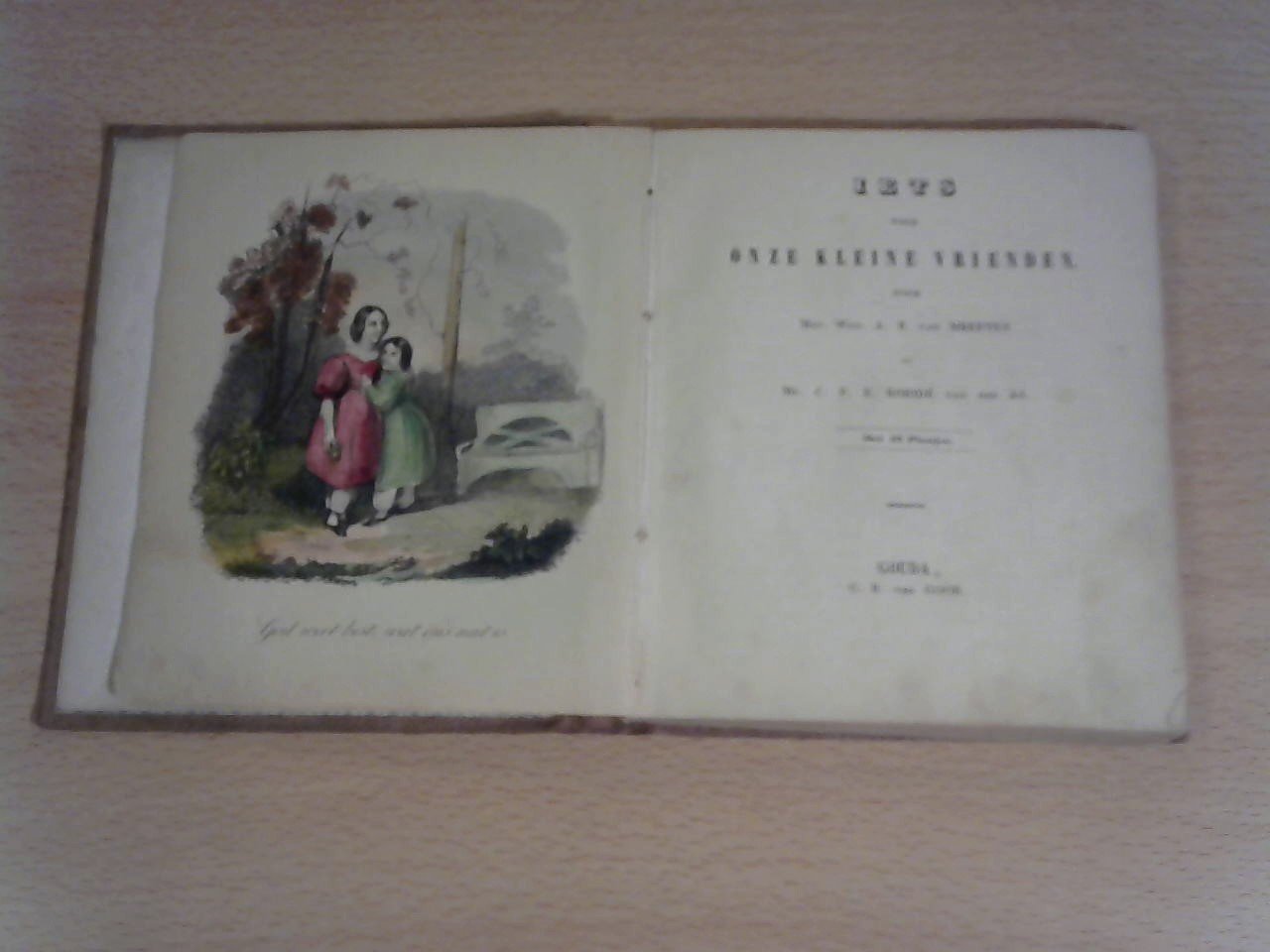 Meerten, Mev.Wed. A.B. van en Robidé van der Aa, Mr. C.P.E. - Iets voor onze kleine vrienden. Met 12 plaatjes, handgekleurde litho's