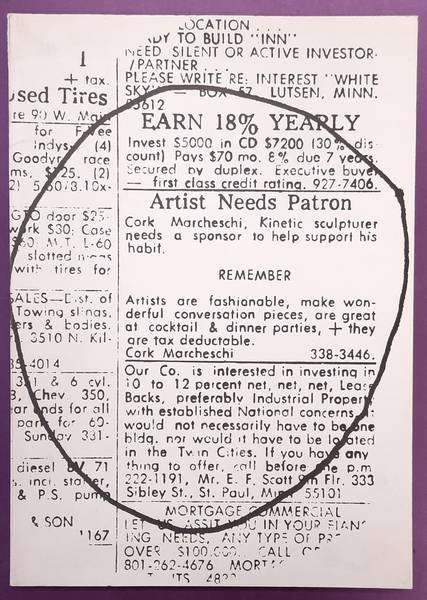 MARCHESCHI, CORK. - Cork Marcheschi. Kunsthalle Tübingen, 8. 3. 78 bis 10. 4. 78, Nationalgalerie Berlin, Berliner Künstlerprogramm des Deutschen Akademischen Austauschdienstes, 11. 5. 78 bis 18. 6. 78, van Abbemuseum Eindhoven, 11. 8. 78 bis 10. 9. 78  etc.