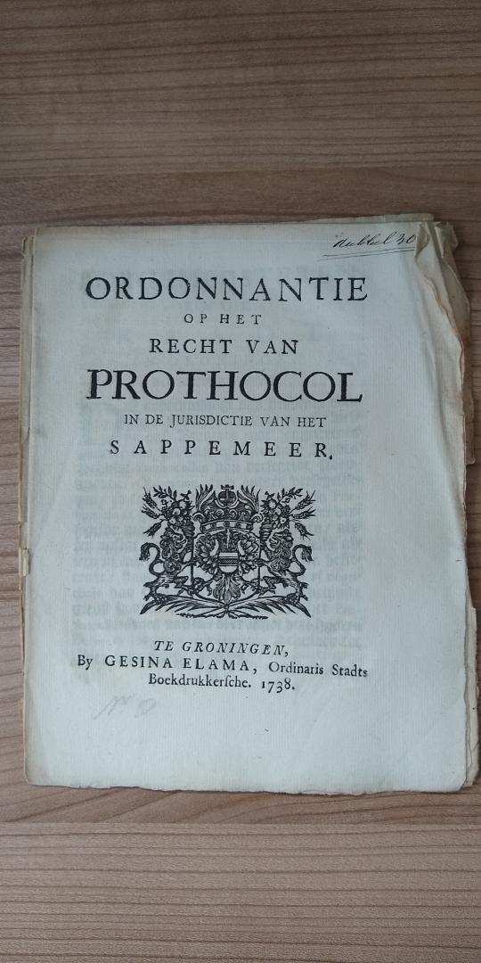 Groningen - Ordonnantie op het Recht van protocol in de Jurisdictie van het Sappemeer.