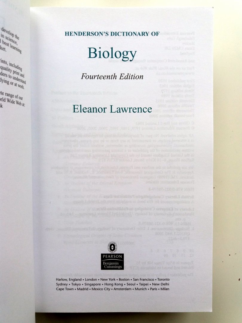 Lawrence, Eleanor (Ed.) - Henderson's Dictionary of Biology (ENGELSTALIG)