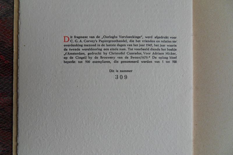Erasmus van Rotterdam. - Fragment van het Gulden Boecxken genaemt Belli Detestatio ofte Oorloghs Vervloeckinge door Erasmum Roterodamum. [ Genummerd ex. 309 / 500 ].
