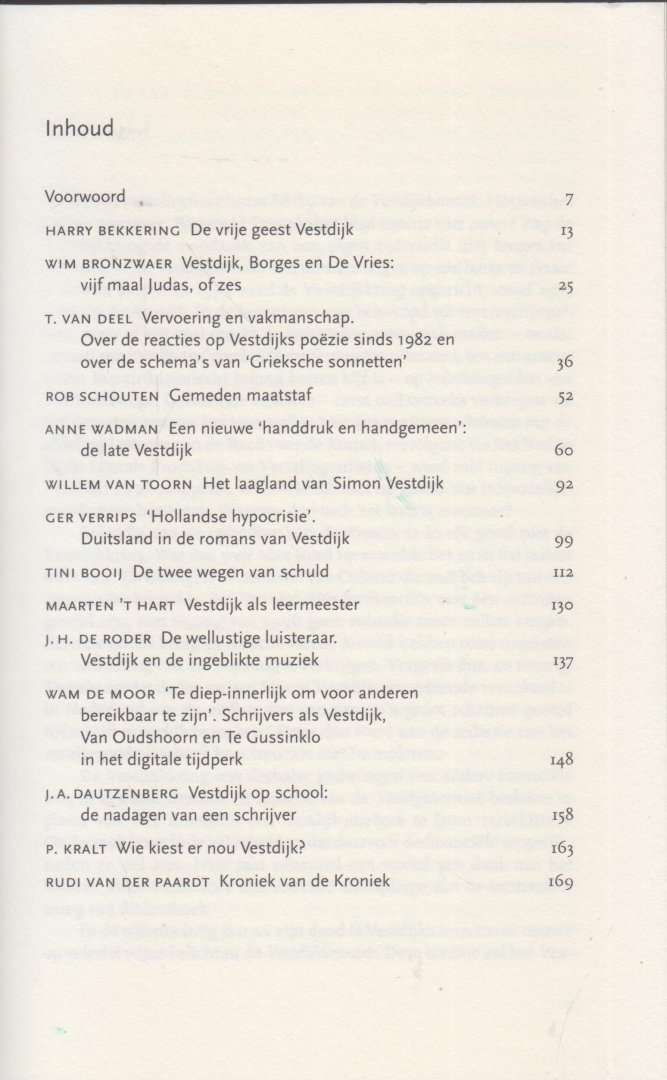 Vestdijk, S. - Harry Bekkering, W. Bronzwaer, Rudi van der Paardt, Ger Verrips en Gerben Wynia (redactie) - De geschiedenis van een talent - Vestdijk-jaarboek 1996
