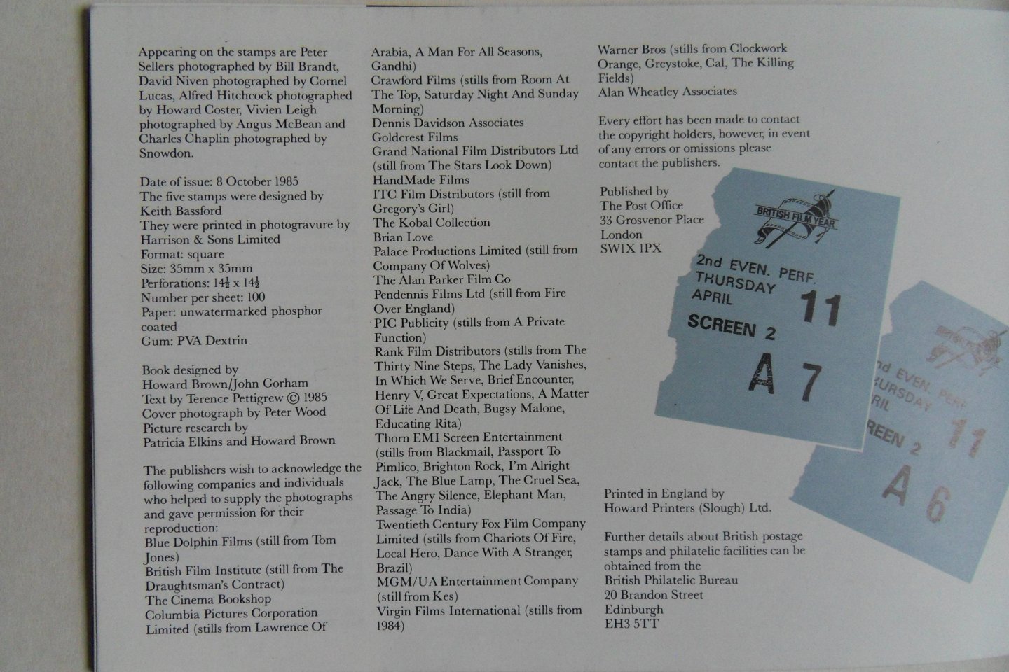 Pettigrew, Terence (text). - British Films. [ Complete with the five stamps in mint state ].