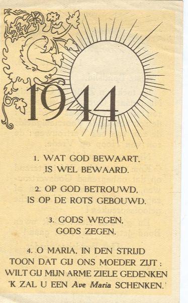 Bidprentje - Bidprentje Mechelen Nieuwjaar 1944.