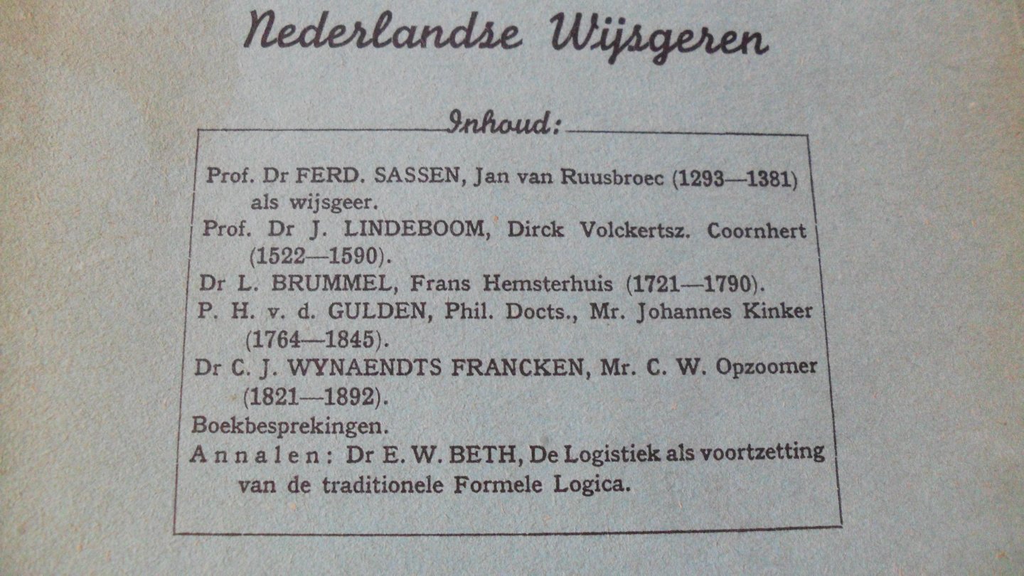 Bierens de Haan / Bartling/  en anderen - Algemeen Nederlands Tijdschrift voor Wijsbegeerte en Psychologie