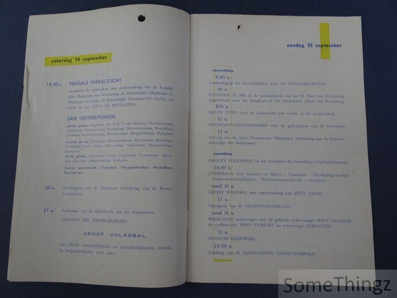 N/A. - 14 en 15 september 1957. Grootse feestelijkheden bij de viering van het vijftig-jarig bestaan der Kolenmijnen van Winterslag. 1907-1957. [Programmabrochure.]