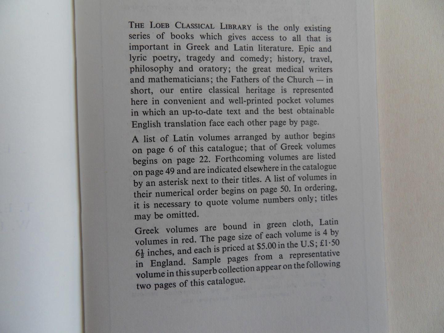 Warmington, E.H. [ edited by ]. - The Loeb Classical Library. [ Overzichts Catalogus ].
