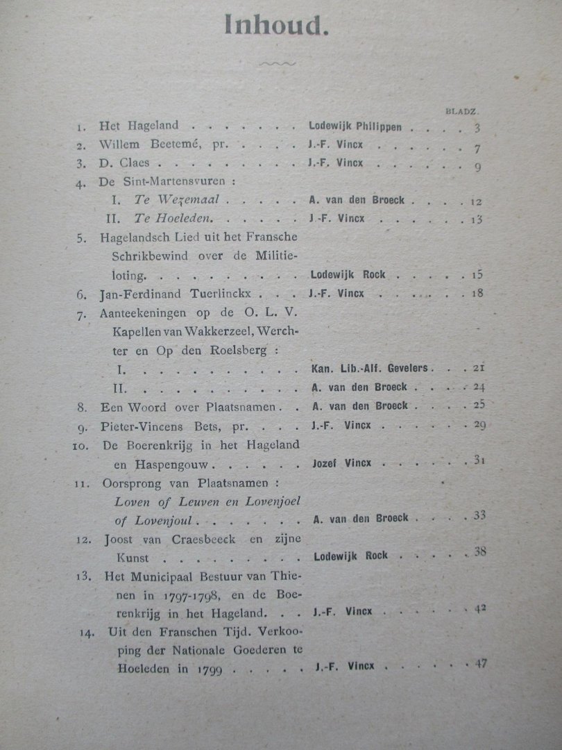 Vincx, Lodewijk Philippen, Lodewijk Rock, e.a. - Geschiedkundige bijdragen uit het Hageland.