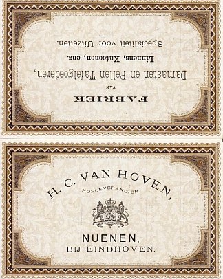 HOVEN, H.C. van - Fabriek van Damasten en Pellen Tafelgoederen. Kalender 1882.