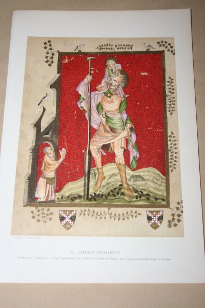  - Antieke kleuren lithografie - St. Christophorus - circa 1905