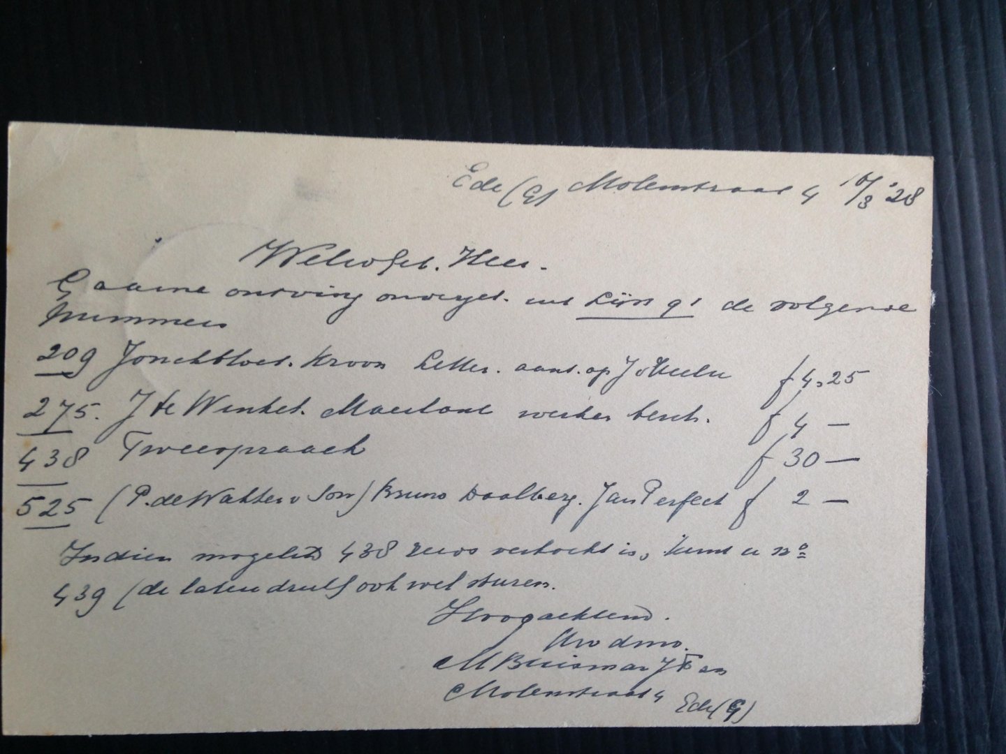  - Oude briefkaart 1928, Internationaal Antiquariaat Hertzberger, nr 2