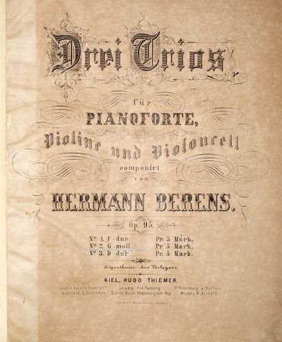 Berens, Hermann: - Drei Trios für Pianoforte, Violine und Violoncell. Op. 95. No. 2. G-moll