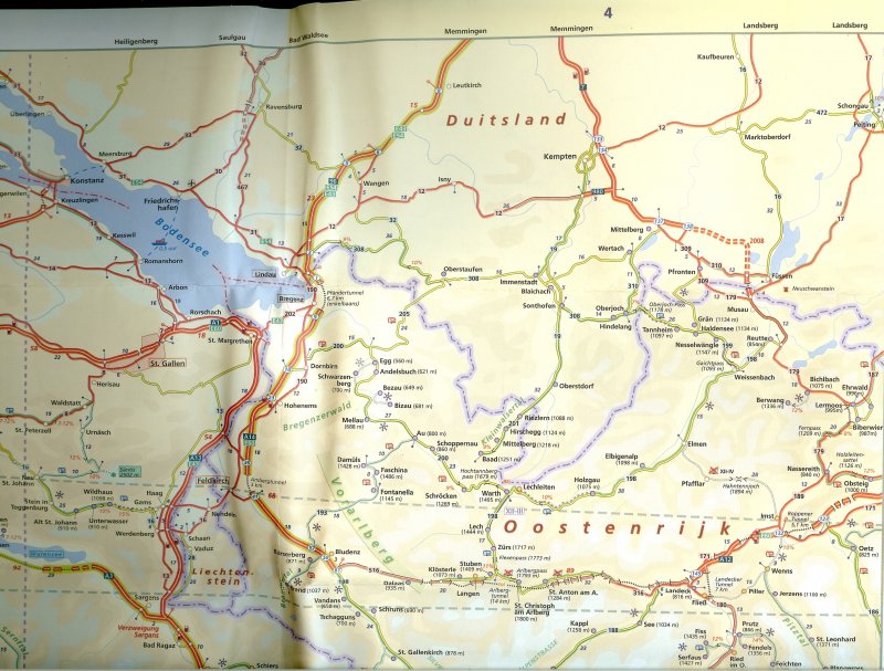 ANWB Service Advies en Verkoop - Routekaart Alpen Zwitserland Oostenrijk  [West en midden ] met routes door Duitsland