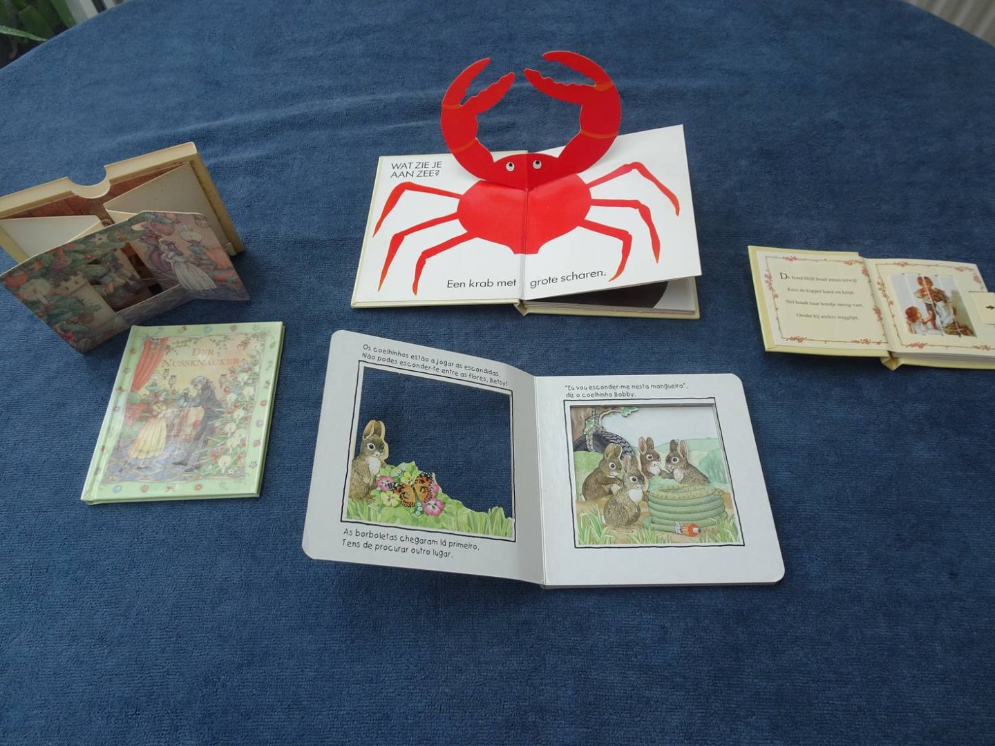 Collins, John, Sally Holmes, Ernest Nister, et al. - Coelhinhos brincalhões. Uma história num encantador livro de janela/ Wat zie je? Aan Zee/ Der Nussknacker. Zauberhafte Ballett-Bücher/ Dierenvriendjes. Met nostalgische schuifprentjes. 4 kinderboekjes met illustraties en pop-ups.