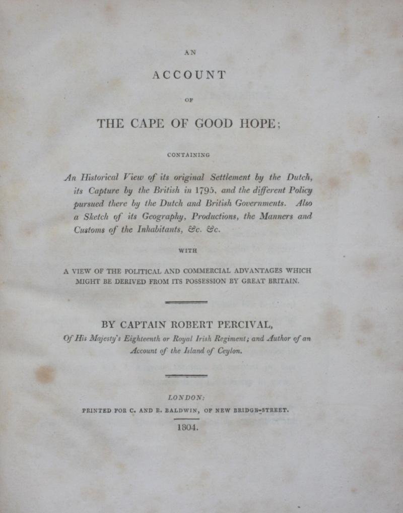 Percival, Robert - An account of the Cape of Good Hope