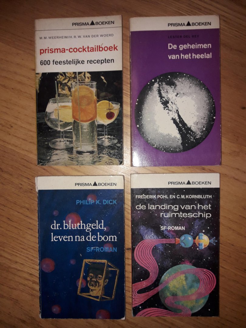 Weerheim - van der Woerd / del Rey / Dick / Pohl - Kornbluth - Cocktailboek / De geheimen van het heelal / Dr. Bluthgeld, leven na de bom / De landing van het ruimteschip