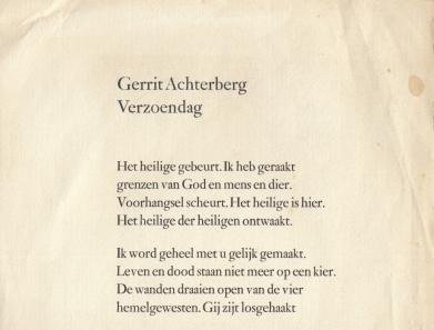 ACHTERBERG, Gerrit - Verzoendag. (Rijmprent).