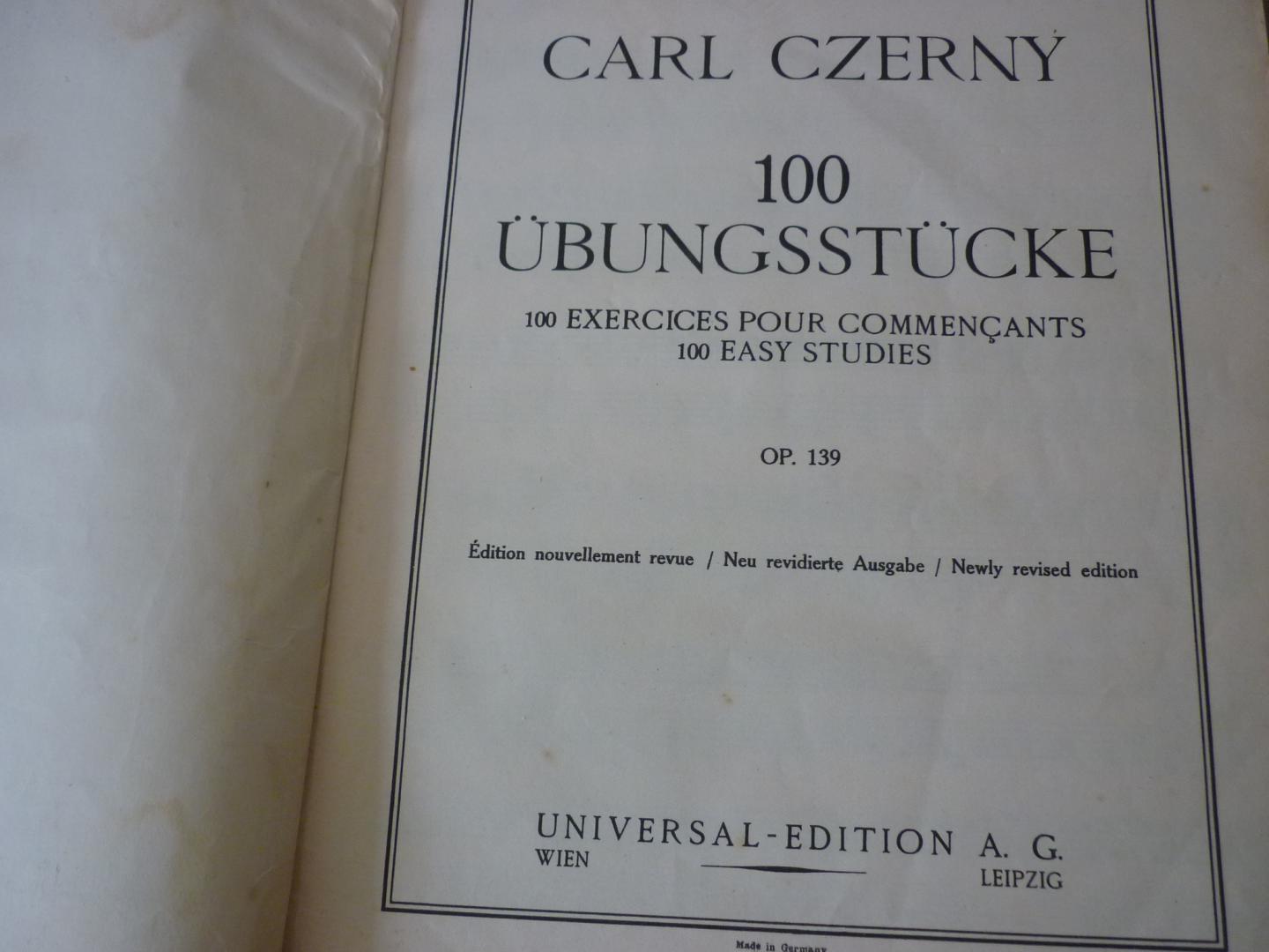 Czerny; Carl (1791–1857) - 100 Übungsstücke für Klavier op. 139 Studienwerke - voor Piano; Muziekboek