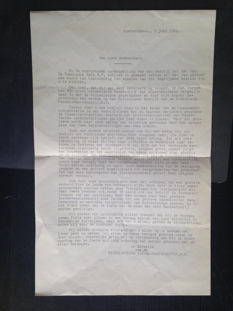  - Fusie van De Twentsche Bank-Nederlandsche Handel Maatschappij tot ABN