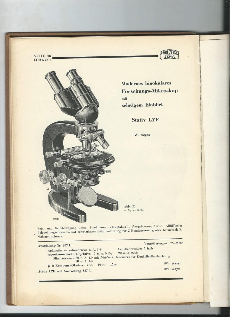Zeiss - Zeiss Mikroskope und Nebenapparate. Ausgabe 1934.
